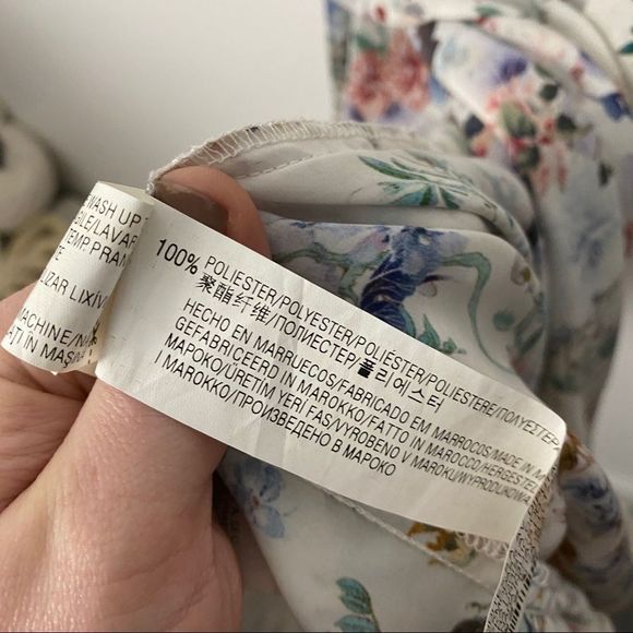 Zara Basic White & Multicolor Floral Satin Spaghetti Strap Midi Slip Dress - Picture 12 of 14